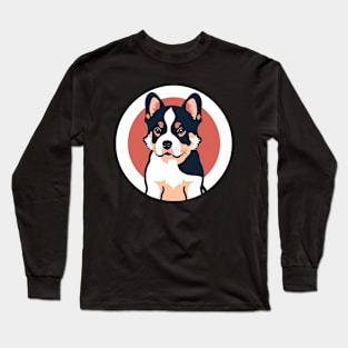 Cute little puppy on a white and pink circular background Long Sleeve T-Shirt